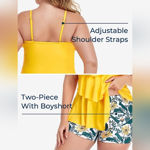 NWT Women's Plus Size Layered Ruffle Flounce Tankini Bathing Suits two piece - Picture 9 of 12